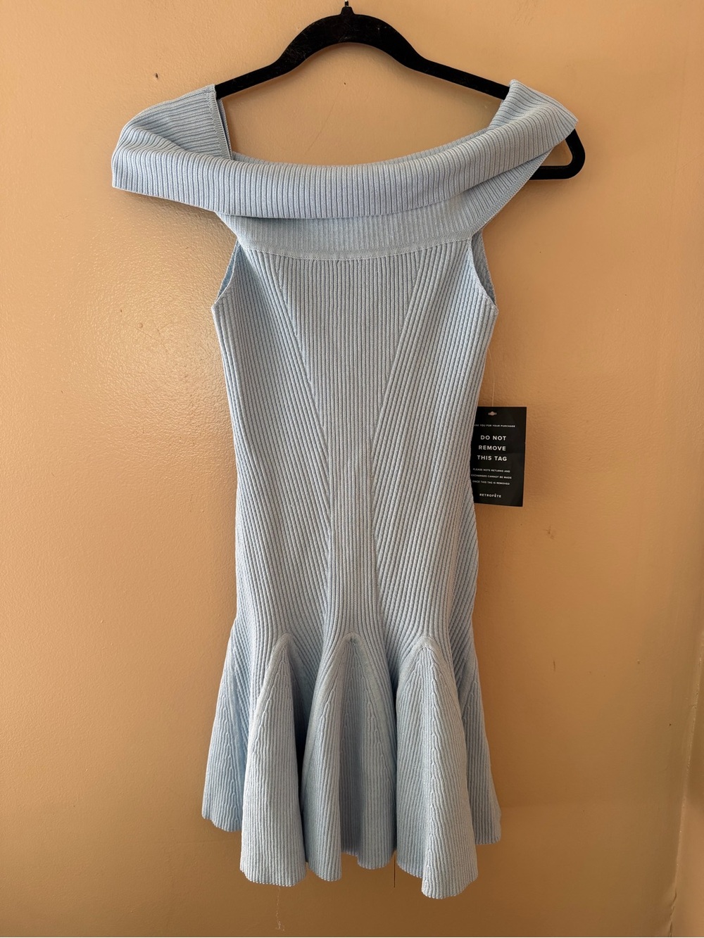 Retrofete Erica metallic knit dress Off-Shoulder Light Blue Fit-and-Flare mini S - Picture 7 of 9